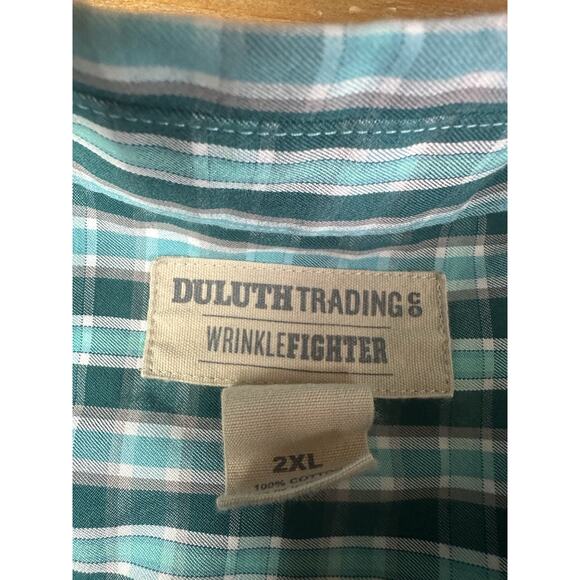 Duluth Trading Wrinkle Fighter Men's Shirt Size 2XL Green Plaid Pocket - Picture 3 of 6